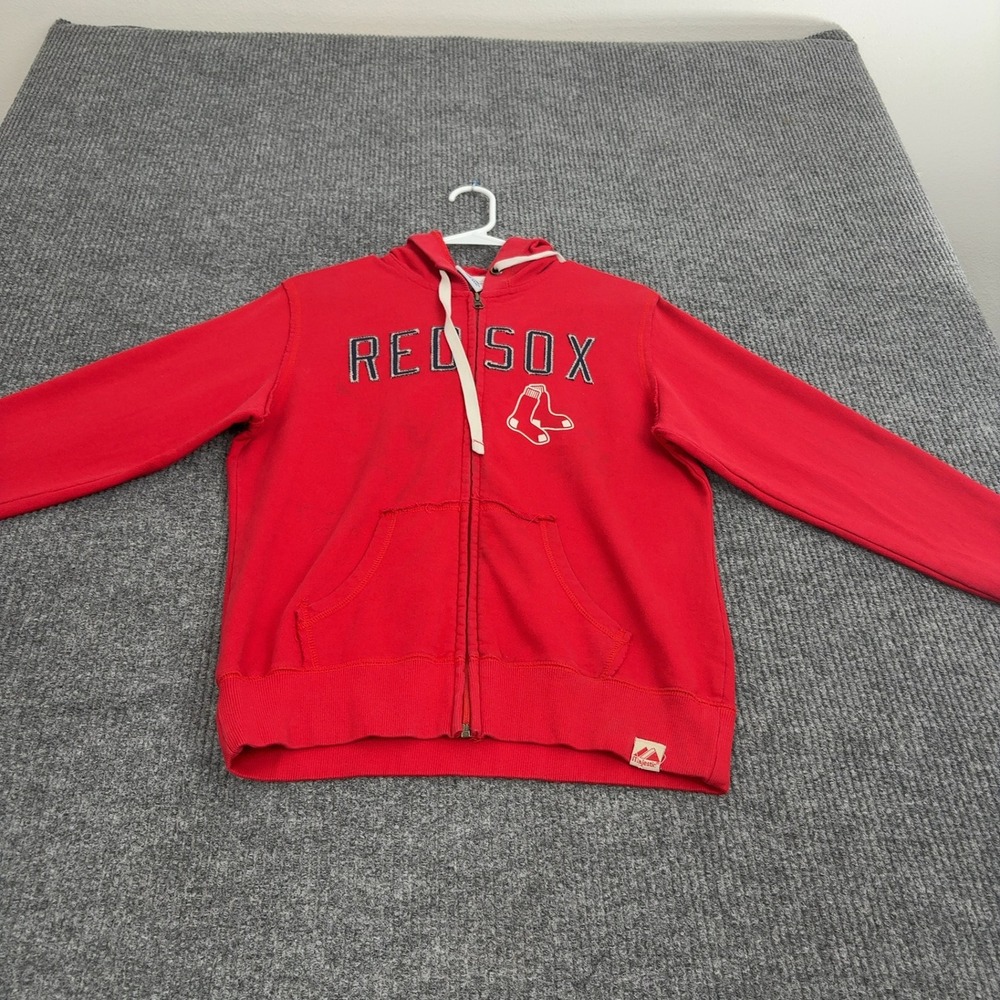 Boston Red Sox Majestic Hoodie Womens Red Cotton Full Zip Applique Sportswear‎